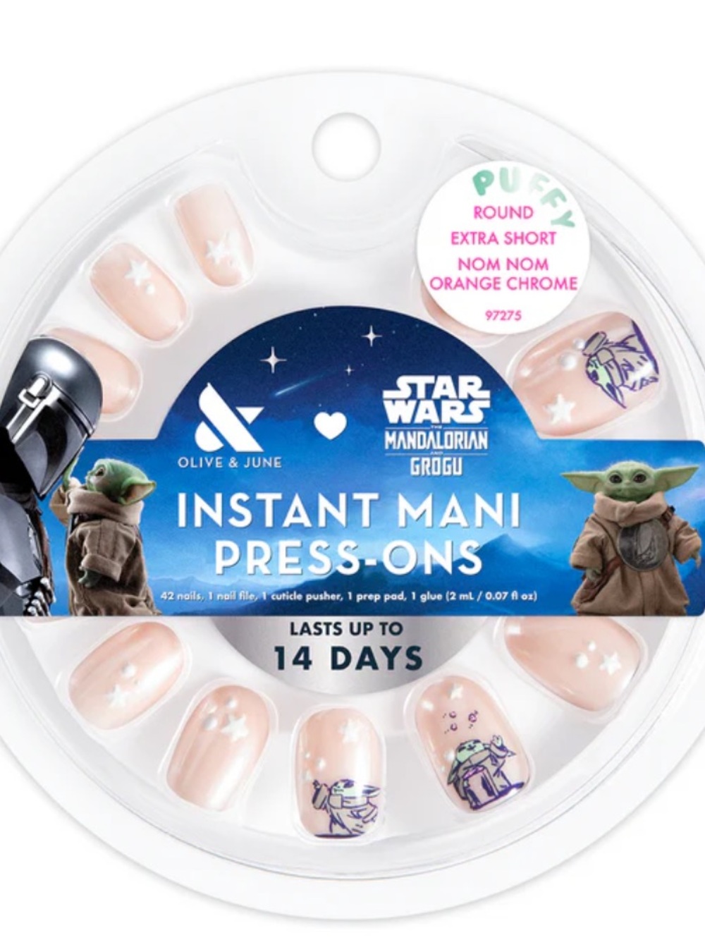 Star Wars The Mandalorian Instant Mani Press-Ons - Nude with Grogu